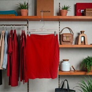 Philosophy Skirt Womens Sz 2 Blood Orange Knee Length Pencil, Stretch Zip Up